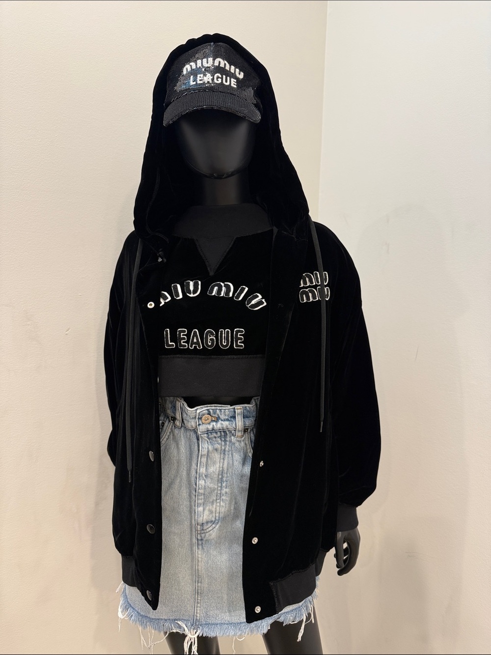 Miu Miu Velvet Logo Bomber Jacket “League” Runway Piece IT 38 Oversized NEW
